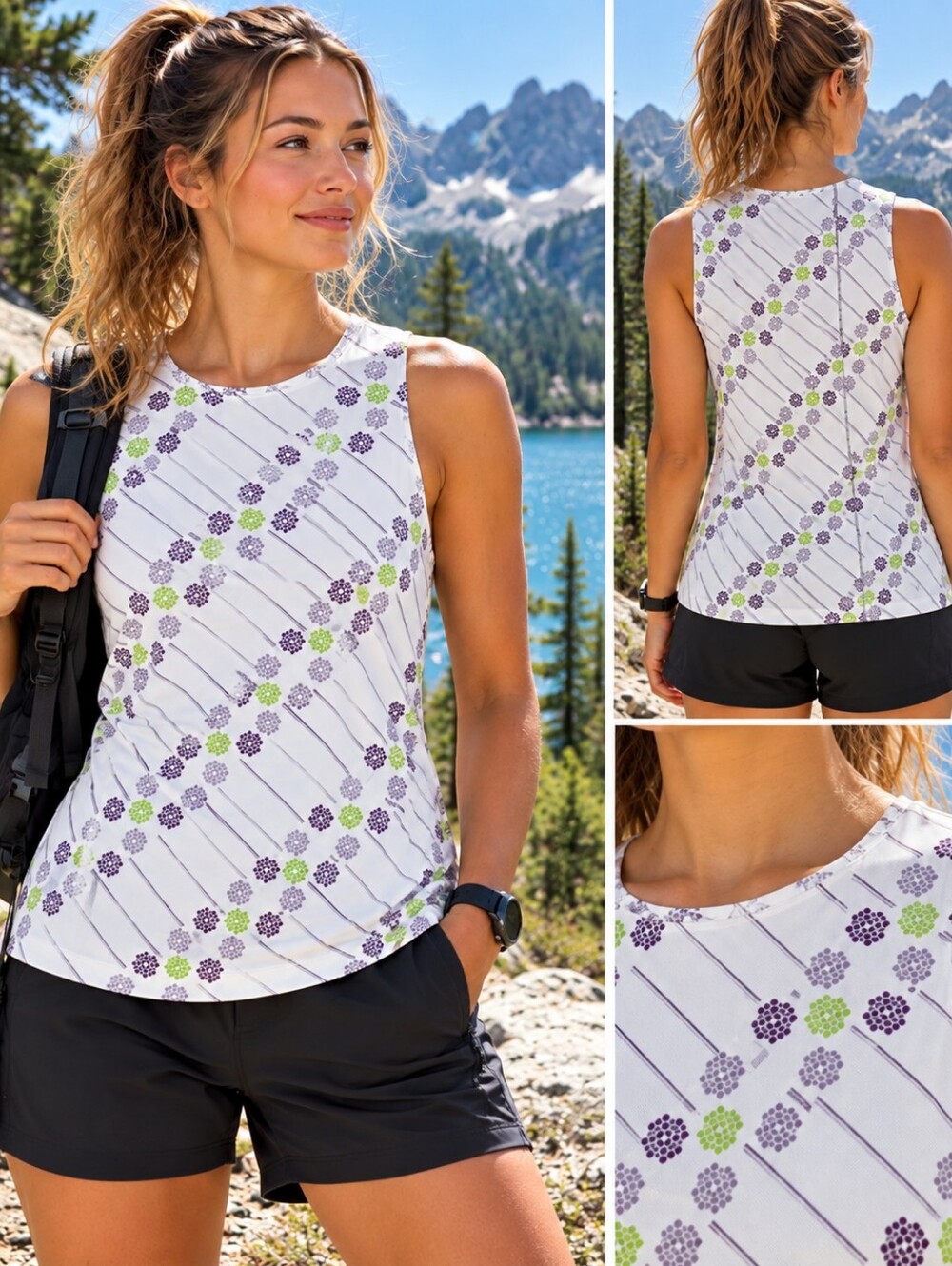 Merrell Women's Performance Athletic Tank Top Built-In Bra White Print Size L